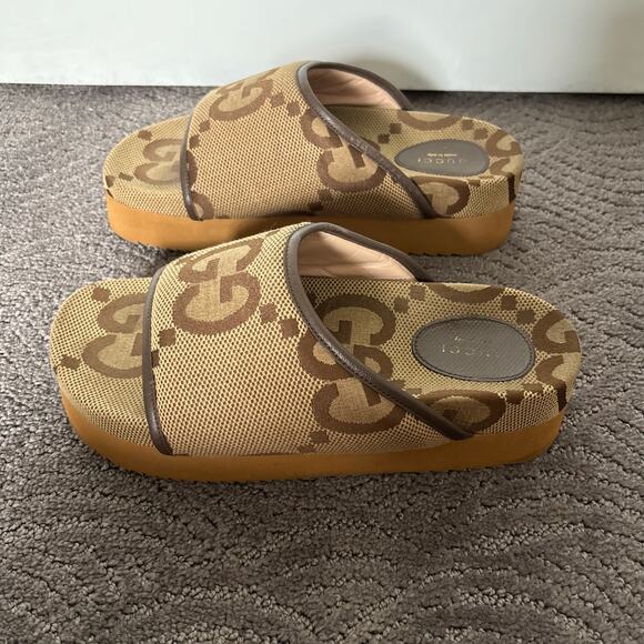 Gucci Supreme Jumbo GG Monogram Platform Slide Sandal Camel Canvas Maxi Size 39 - Picture 4 of 16